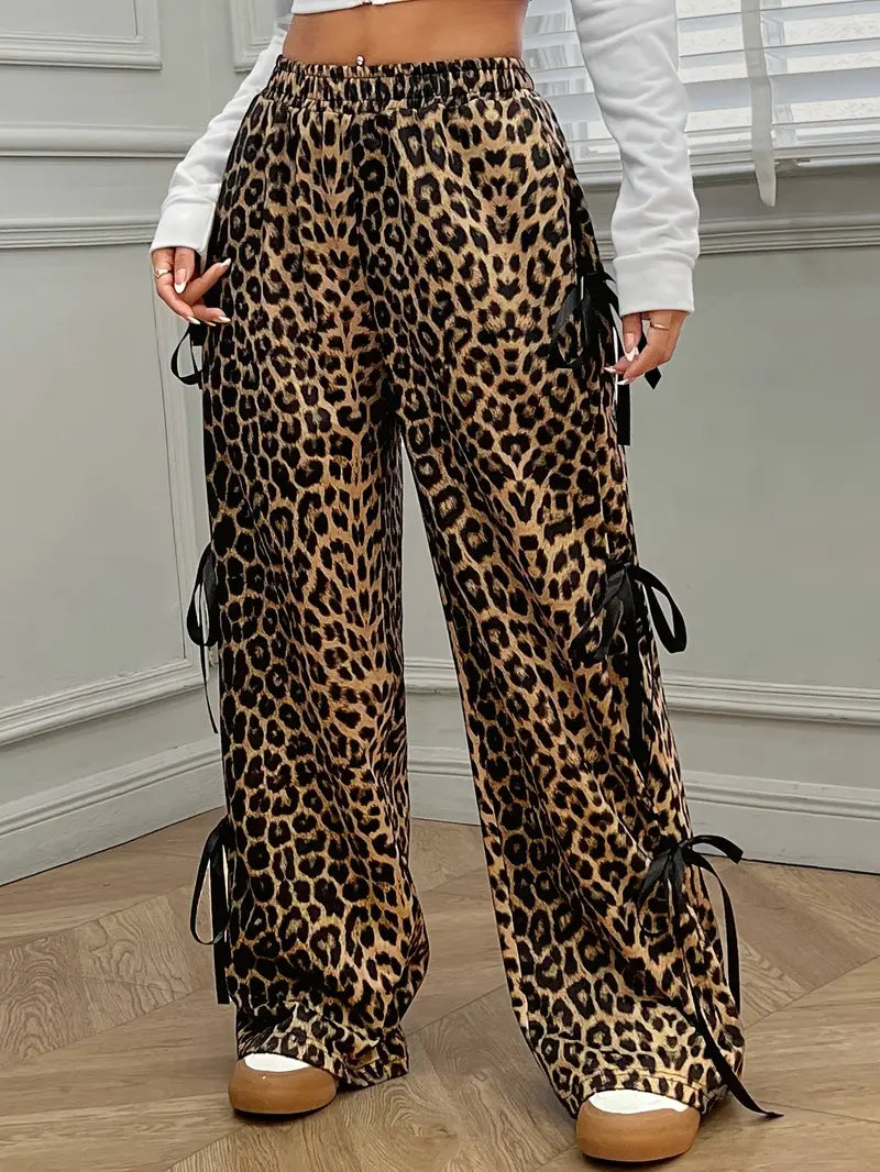 Sorenna - Stylish Leopard Print Wide Leg Trousers