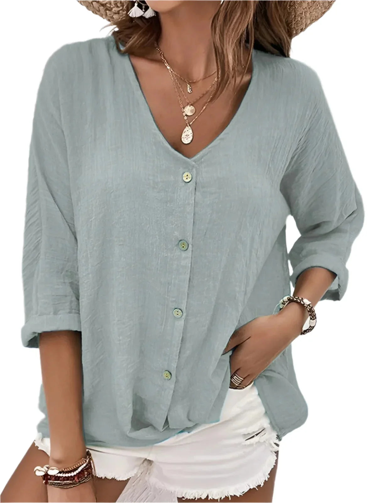 Seira – Cotton-linen Button Blouse