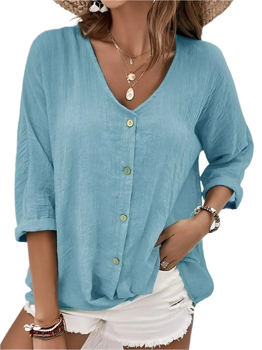 Seira – Cotton-linen Button Blouse