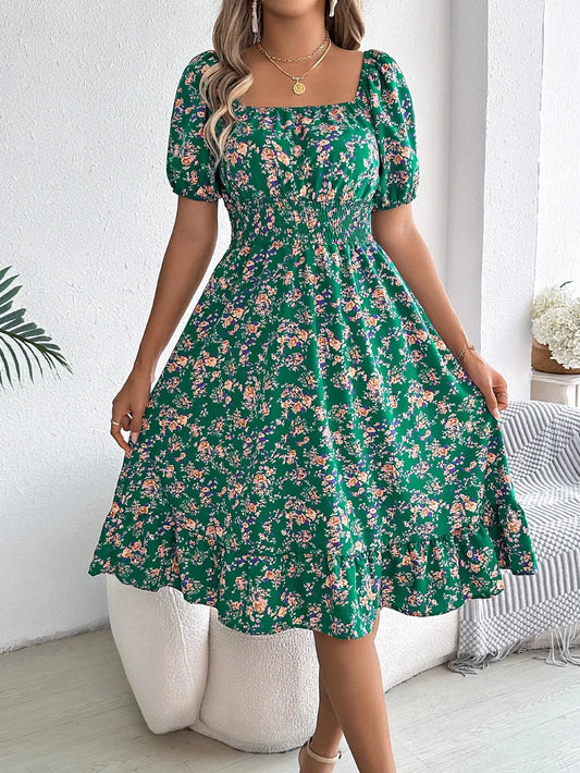 Salvora – Elegant Square Neckline Floral Dress