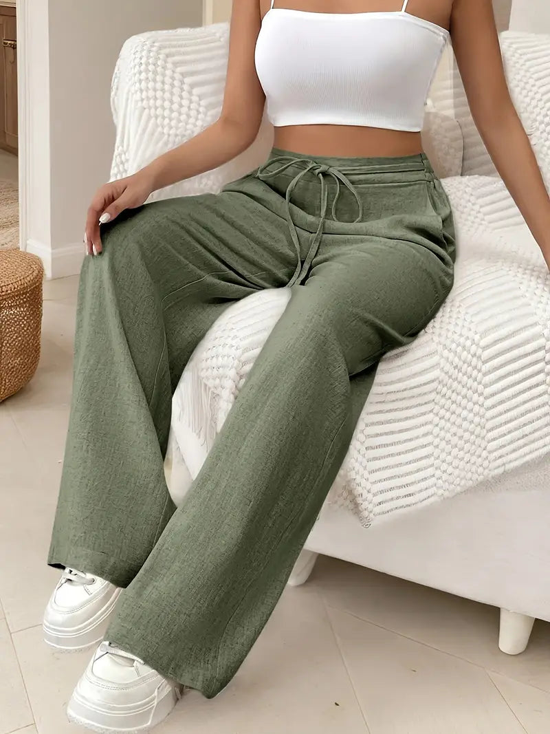 Yara – High-waisted Wide-leg Drawstring Lounge Pants
