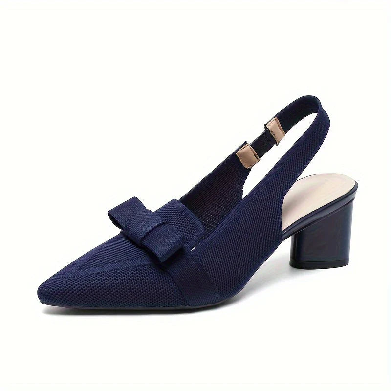Caelina – Pointed Toe and Bow Slingback Block Heels