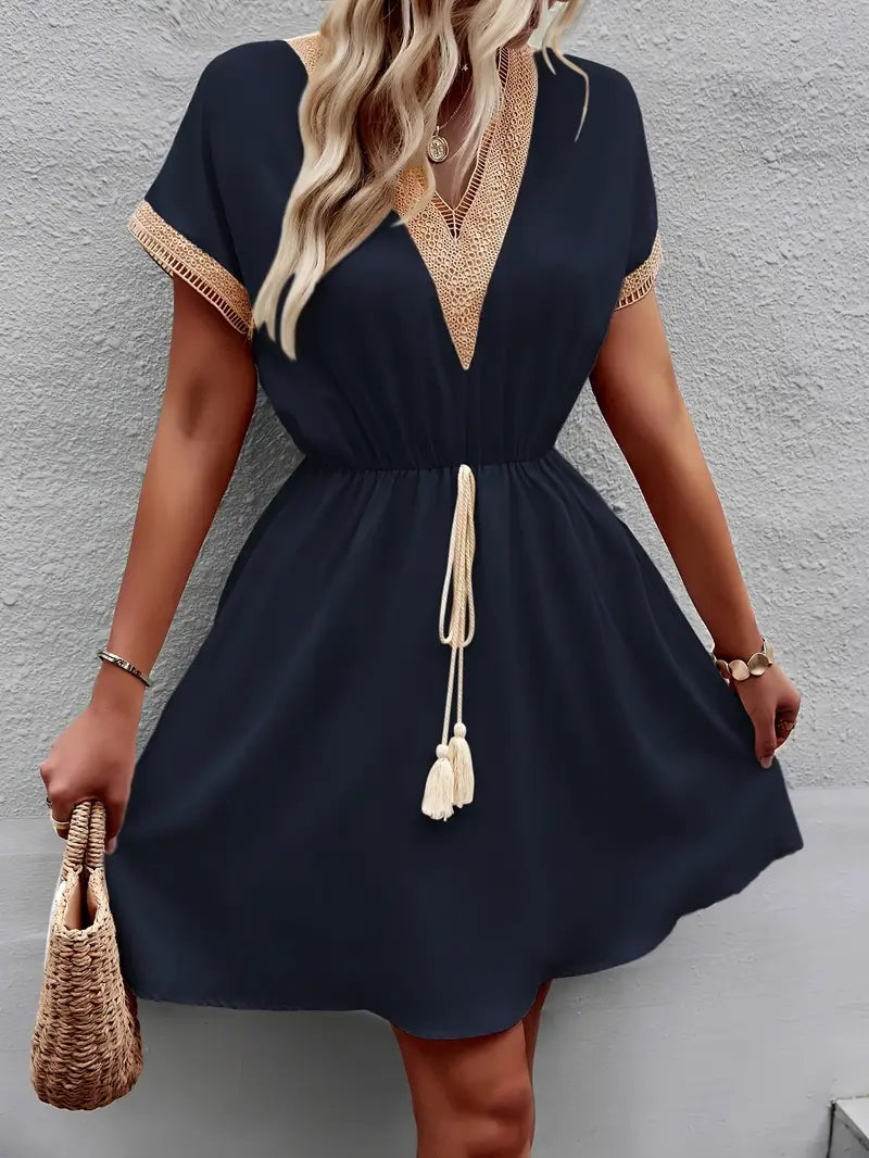 Jemila - Boho Mini Dress with Crochet Trim