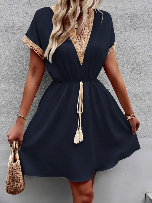 Jemila - Boho Mini Dress with Crochet Trim