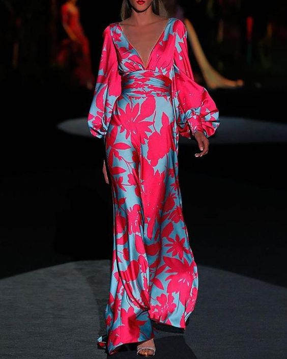 Mattea – Tropical Print Satin Maxi Dress