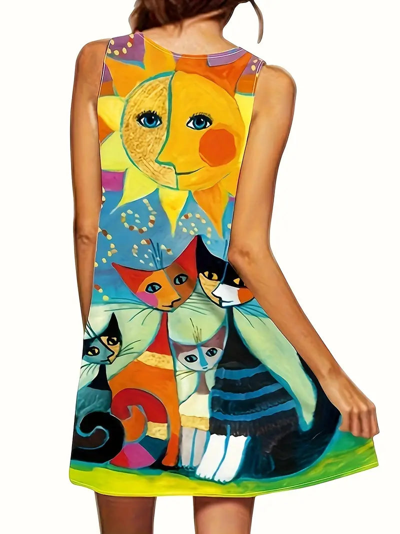 Nyraia – Colorful Artistic Printed Sleeveless Dress