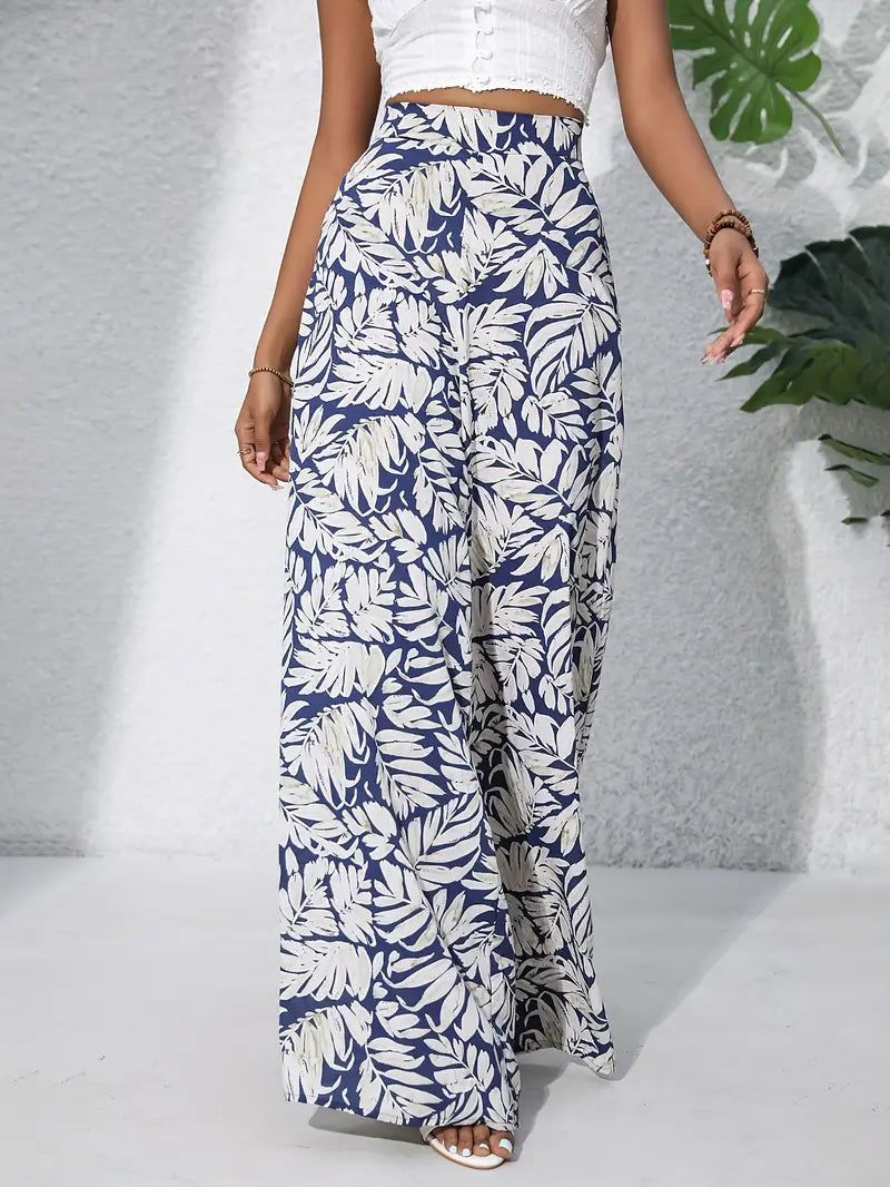 Mariah – High-quality Tropical Print Wide-leg Trousers