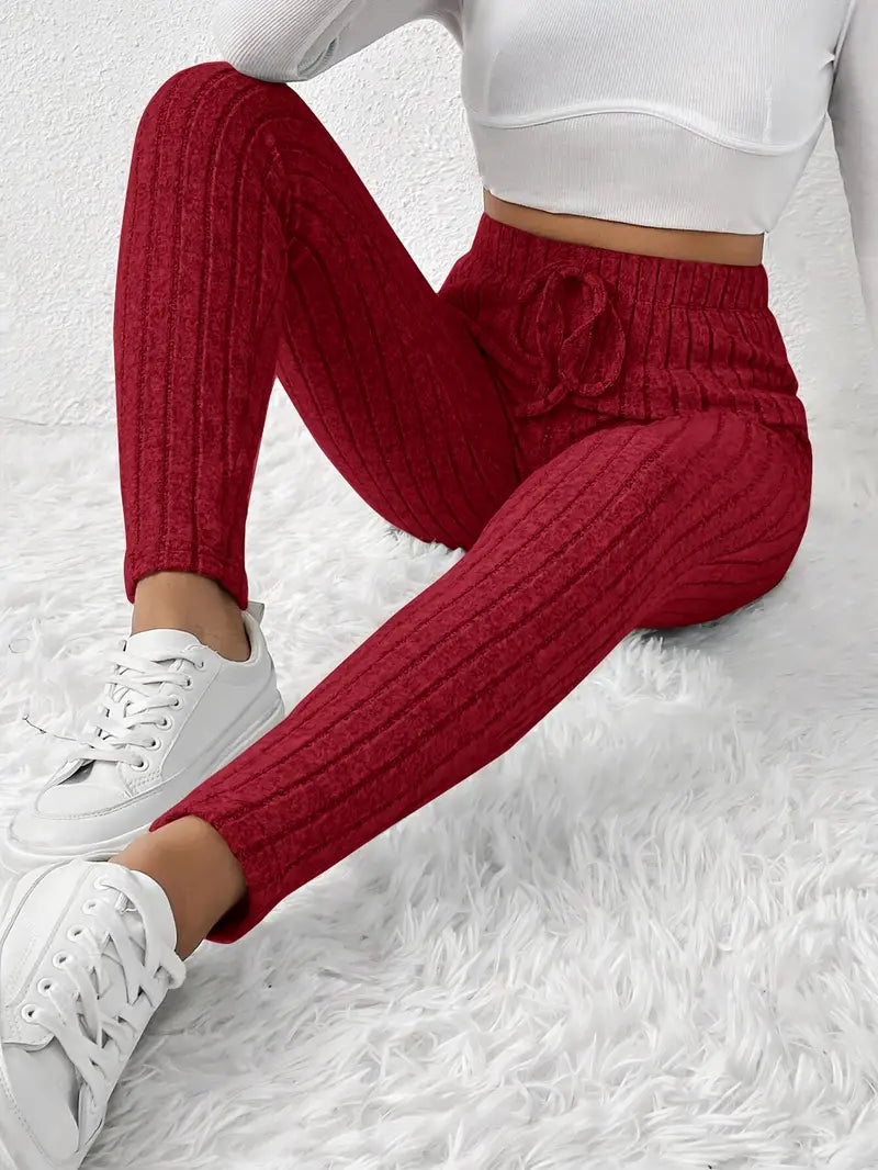 Zhari – High-waisted Ribbed Drawstring Leggings