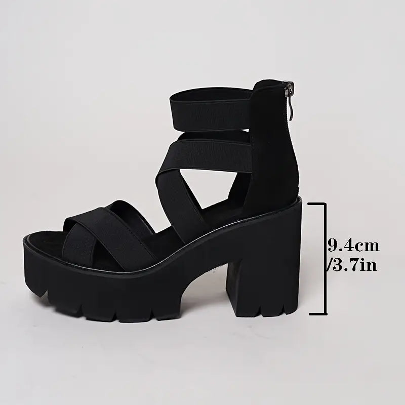 Zelmei – Black Gladiator Sandals with Platform Sole