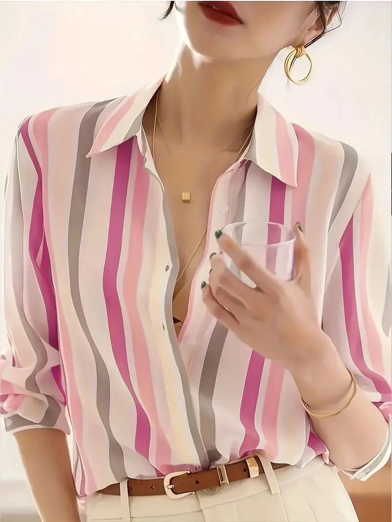 Zyphora – Elegant Striped Blouse with Button Placket
