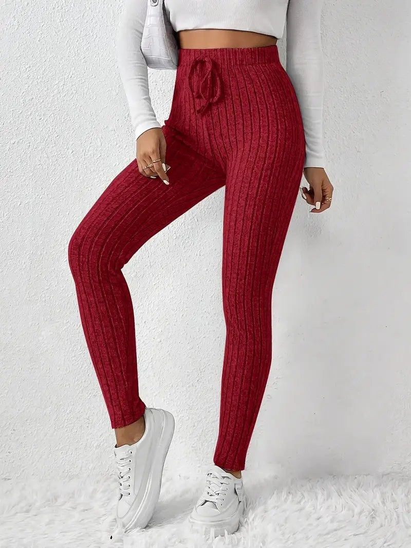 Zhari – High-waisted Ribbed Drawstring Leggings