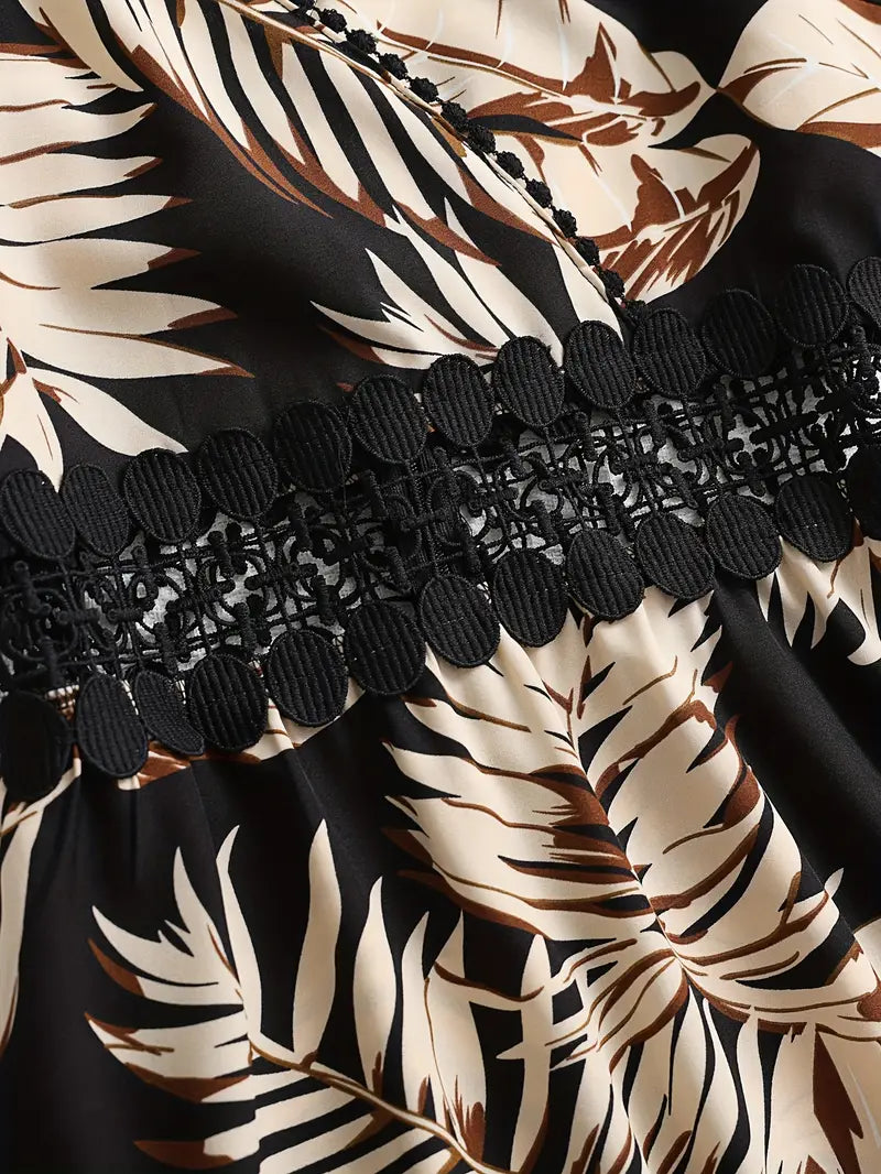 Kamala – Tropical Print A-line Spaghetti Strap Dress