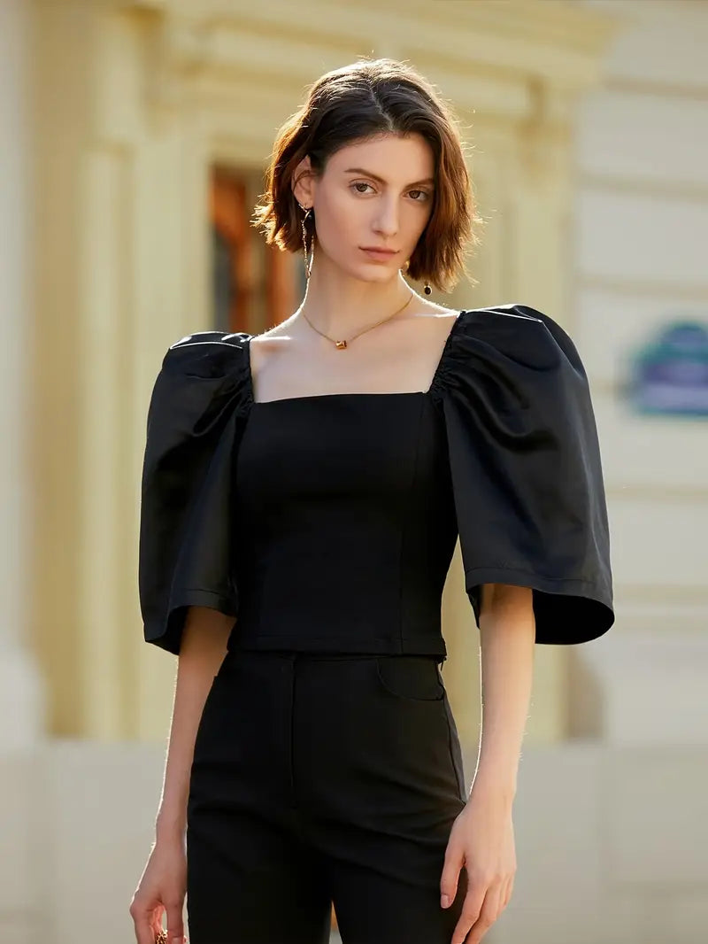 Clara – Stylish Satin Puff Sleeves Blouse
