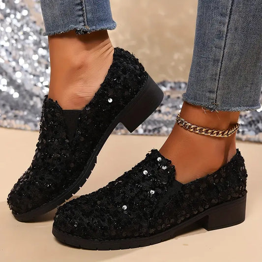 Lindy - Sequined Chunky Heel Loafer