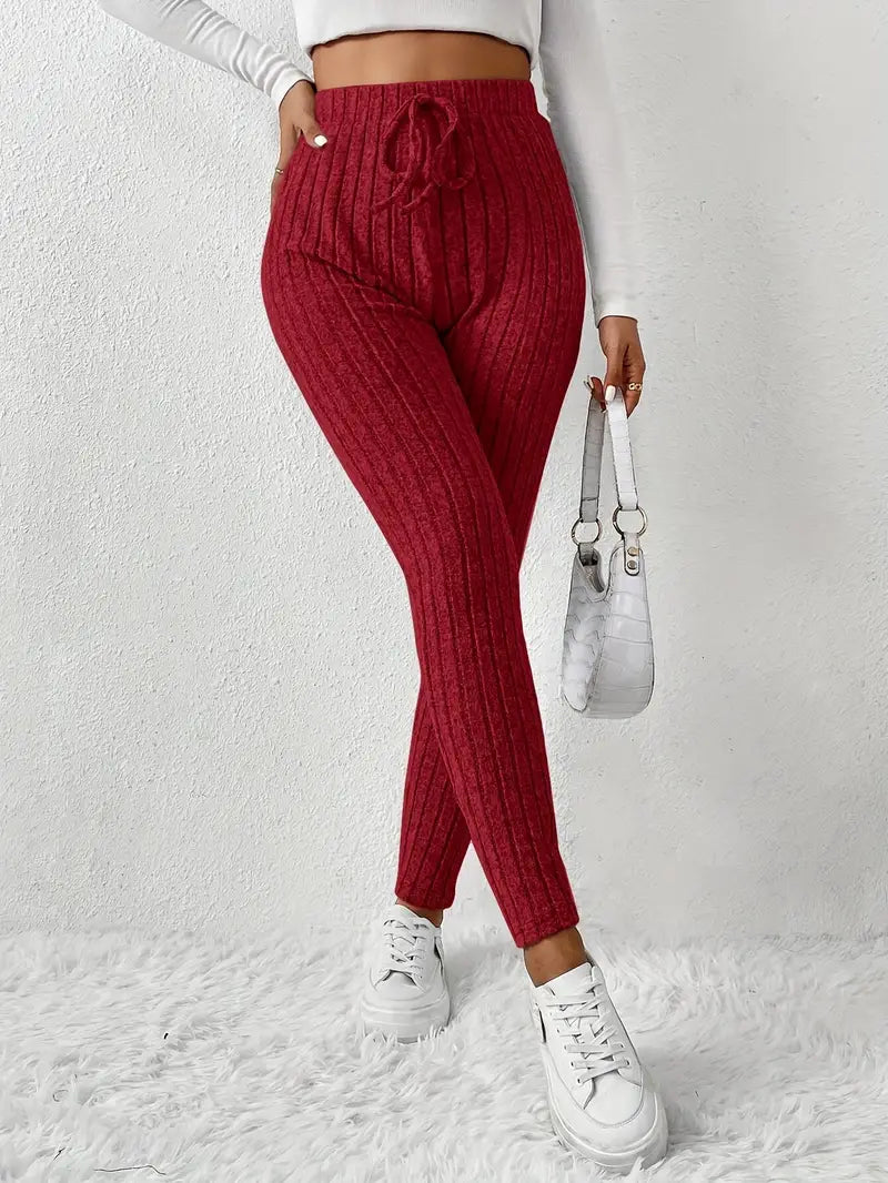 Zhari – High-waisted Ribbed Drawstring Leggings
