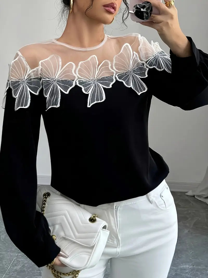 Majken – Stylish Long-sleeved Mesh Blouse