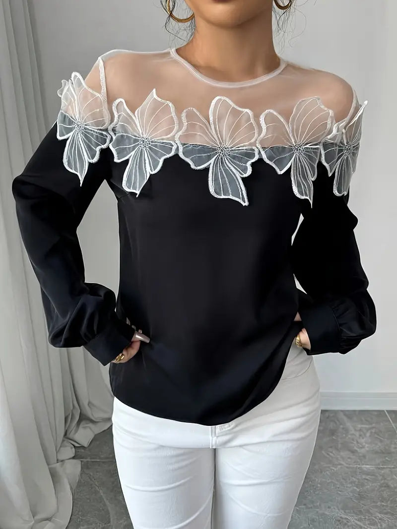 Majken – Stylish Long-sleeved Mesh Blouse