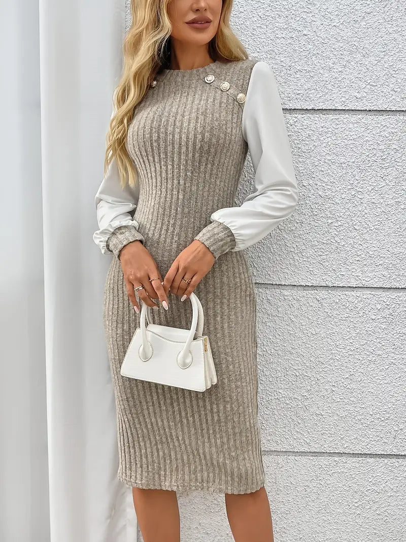 Khalida – Stylish Knitted Satin Sleeves Dress