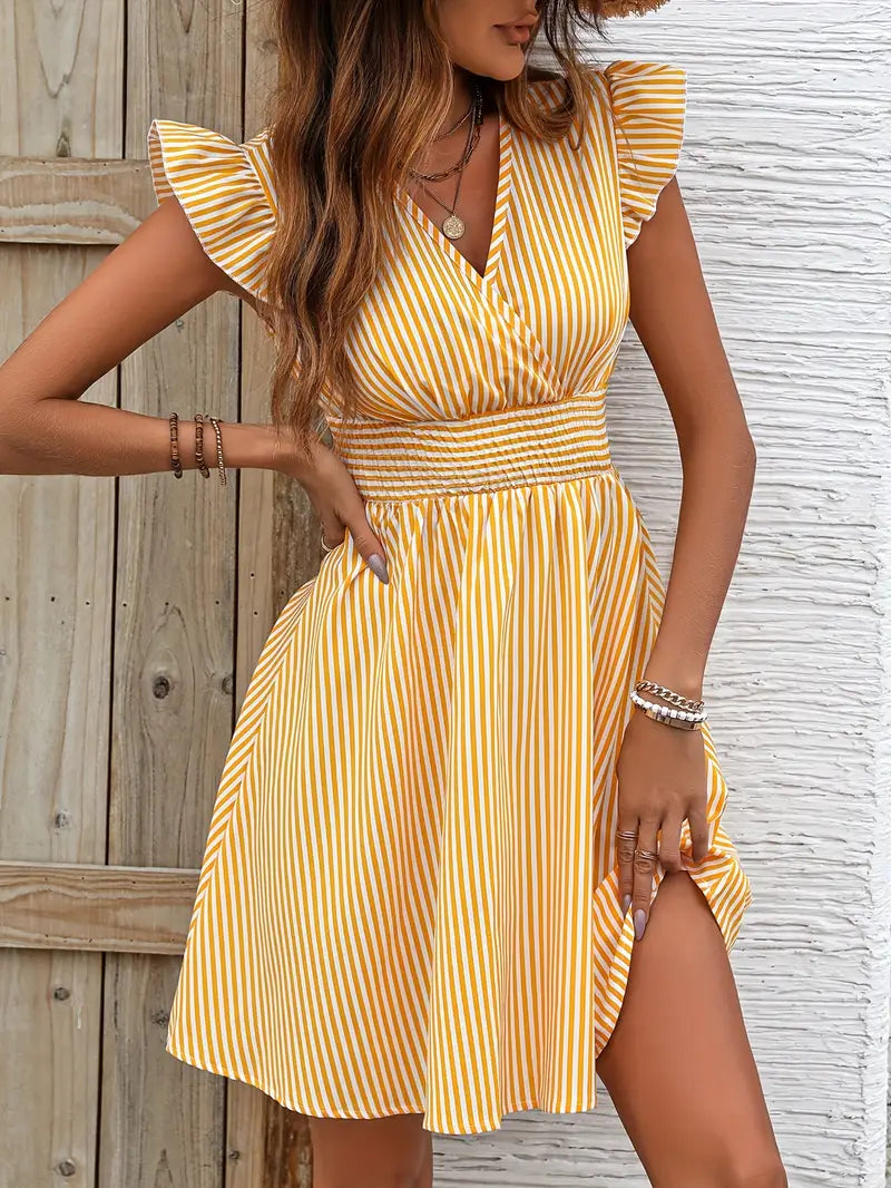 Elunica – Mini Dress with Striped Cap Sleeves