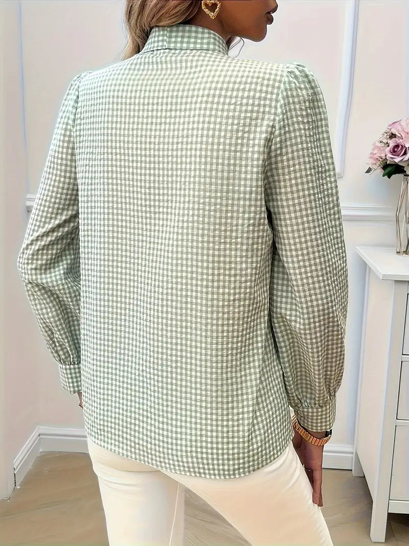 Mortisia – Classic Bow Tie Checkered Blouse