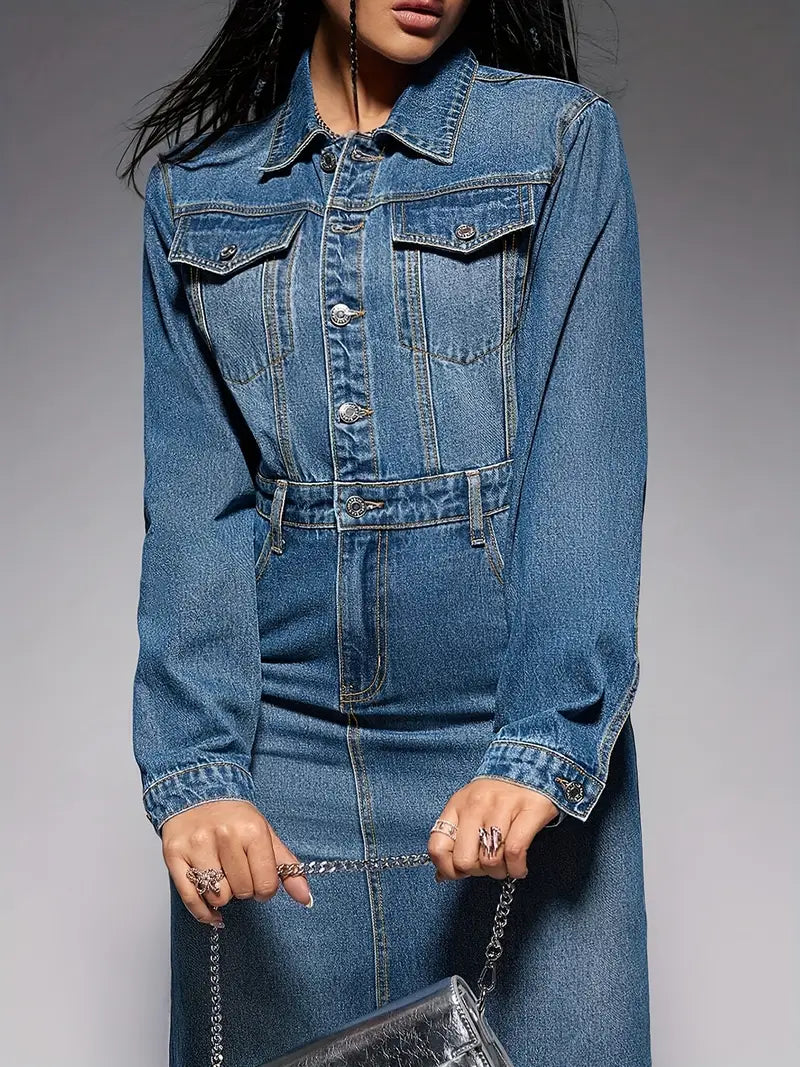 Oona – Long Sleeve Denim Maxi Dress