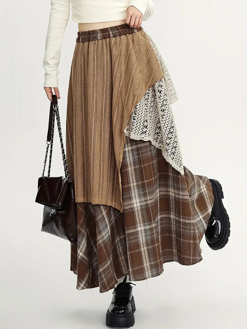 Alva – Checkered Boho Maxi Skirt