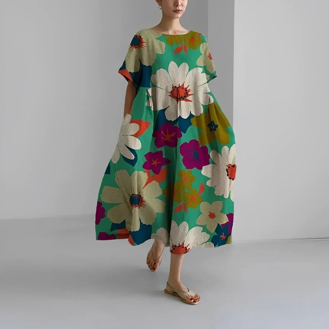 Akio – Oversized Floral Cotton Maxi Dress