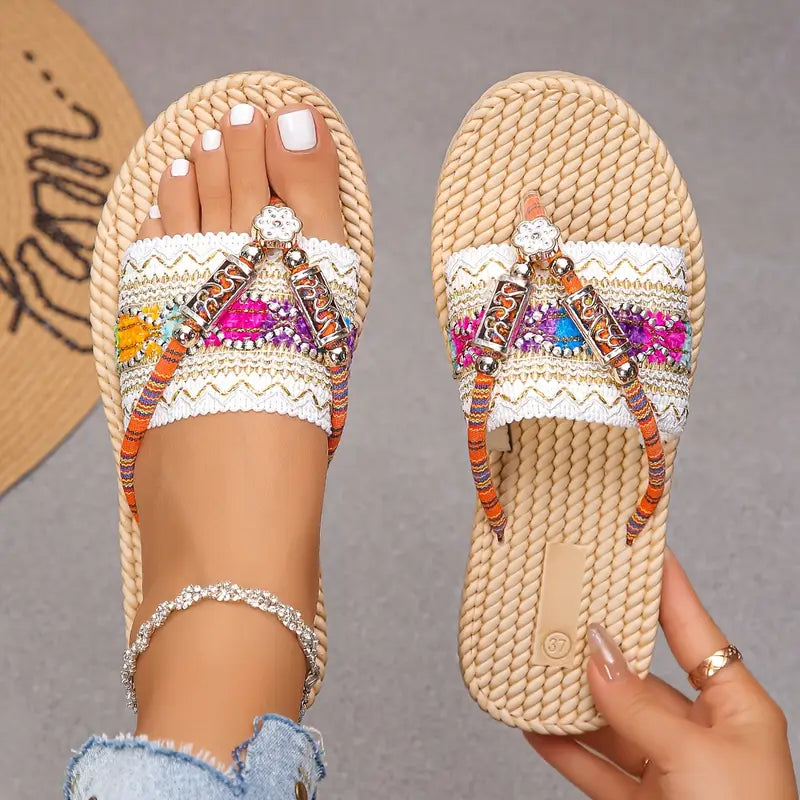 Cedie –  Beaded and Braided Rope Boho Sandals