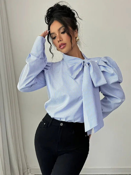 Kornelia – Elegant Cotton Oversized Bow Blouse