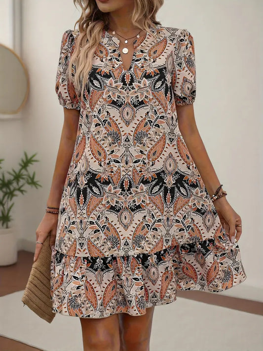 Lexy – Charming V-neck and Tiered Hem Dress