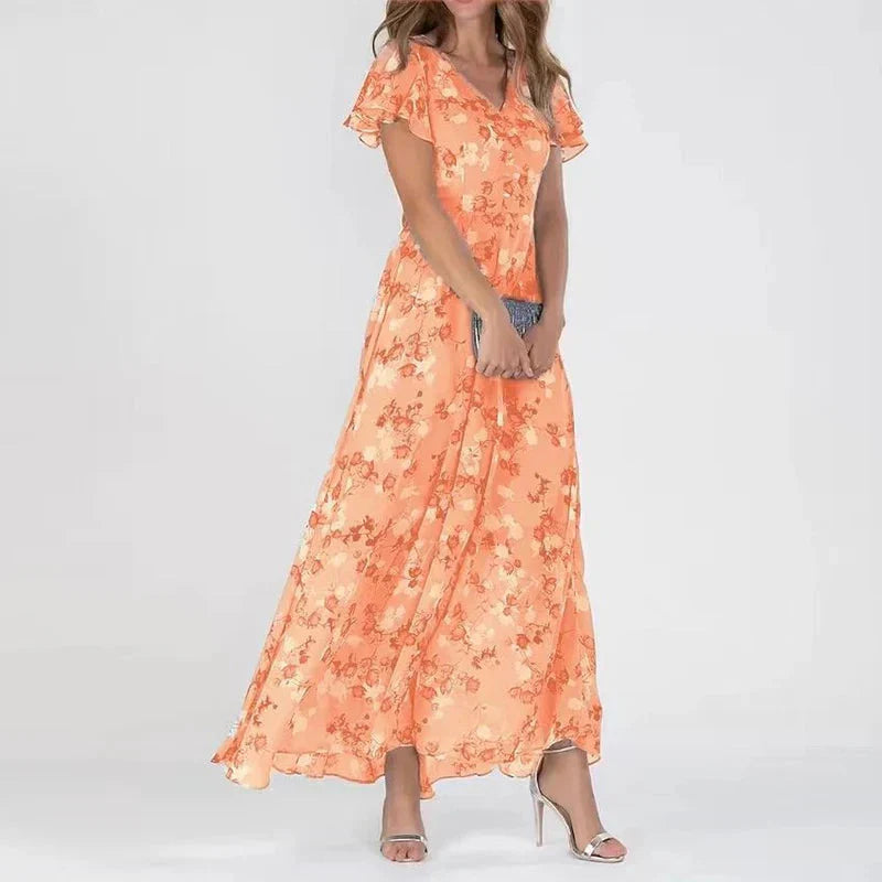 Romilly – Cap Sleeve Floral Chiffon Maxi Dress