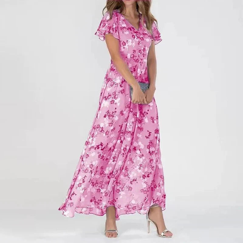 Romilly – Cap Sleeve Floral Chiffon Maxi Dress
