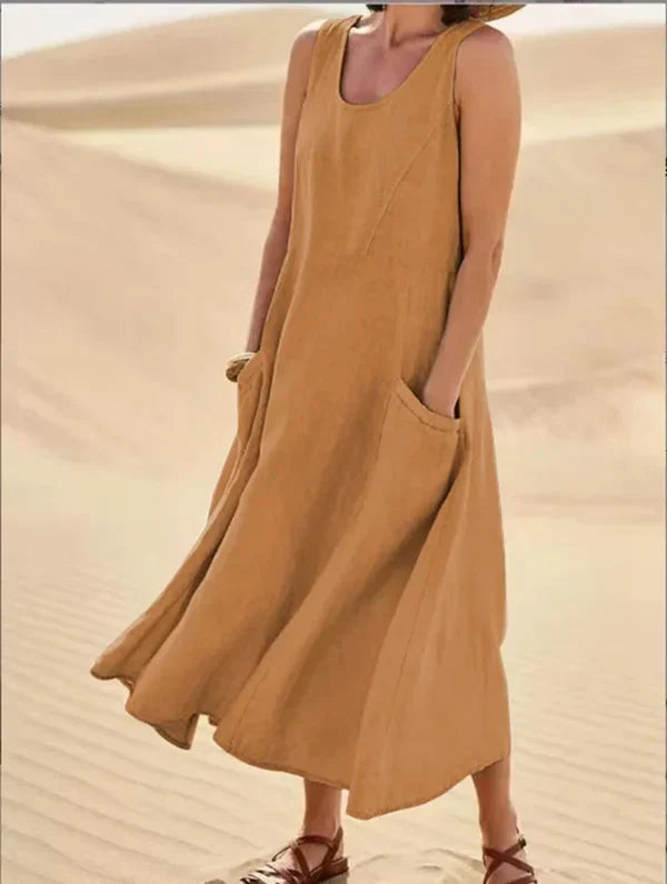 Altishia – Casual Sleeveless Linen Dress with Pockets