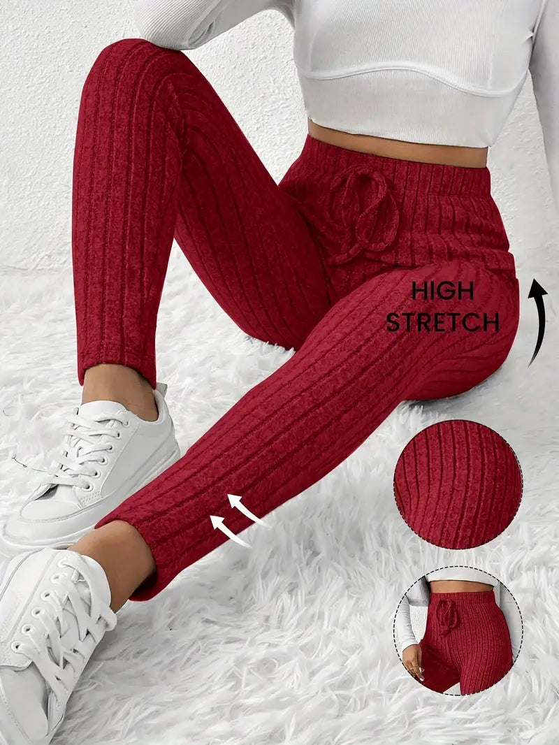 Zhari – High-waisted Ribbed Drawstring Leggings