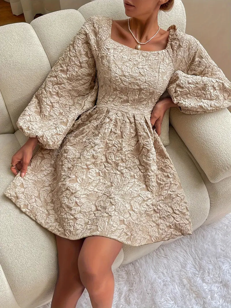 Alia – Floral Embroidered Puff Sleeves Dress