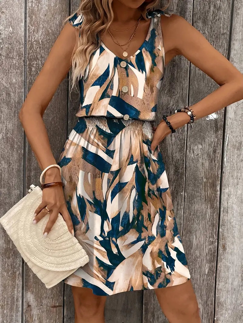 Evadelle – Stylish  Abstract Printed Sleeveless Dress