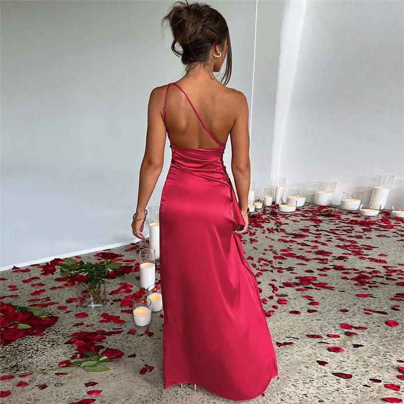 Khaori – Elegant Satin One-shoulder Dress