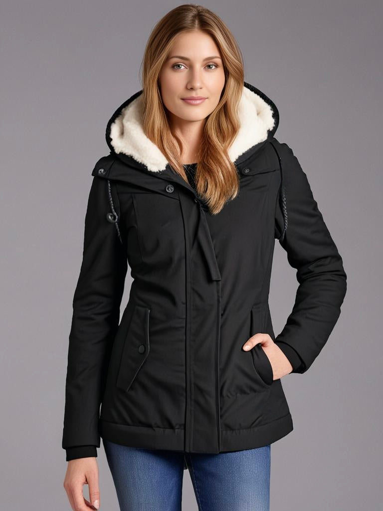 Pleated cotton coat with hood