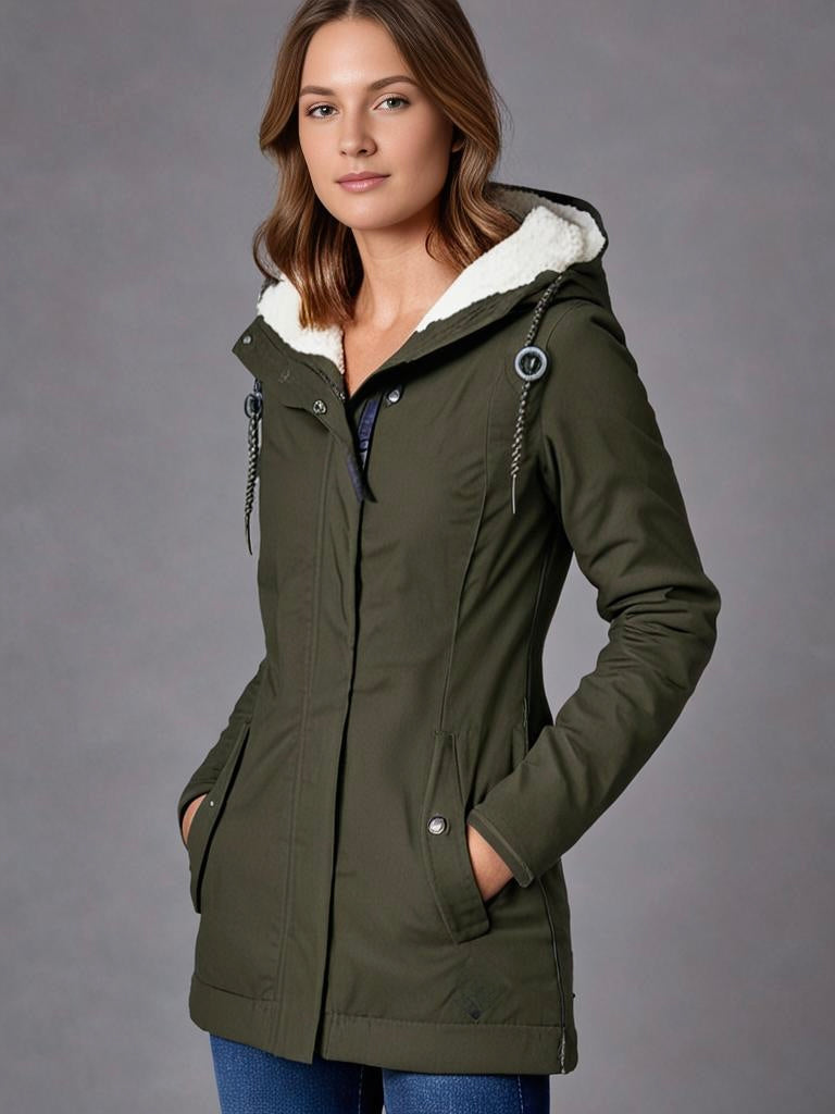Pleated cotton coat with hood