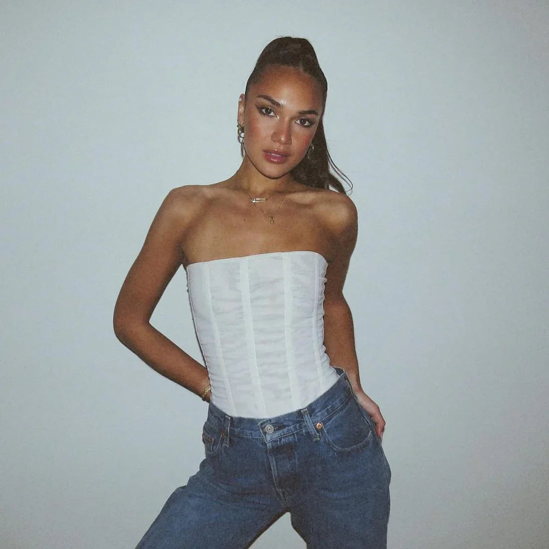 Sylvaya – Strapless Sheer Mesh Corset Top