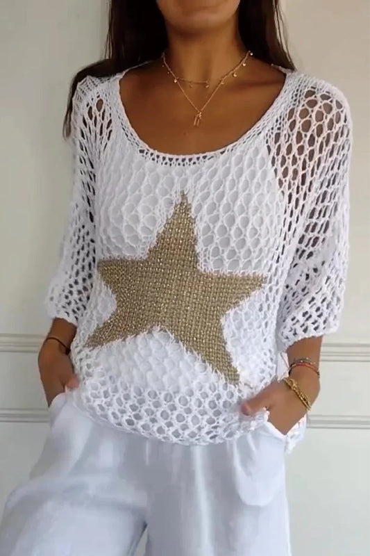 Avarin – Crochet Mesh Top with Sequin Star Detail