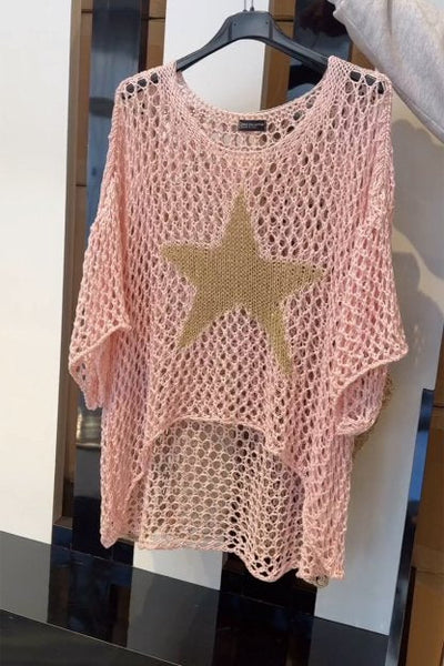 Avarin – Crochet Mesh Top with Sequin Star Detail