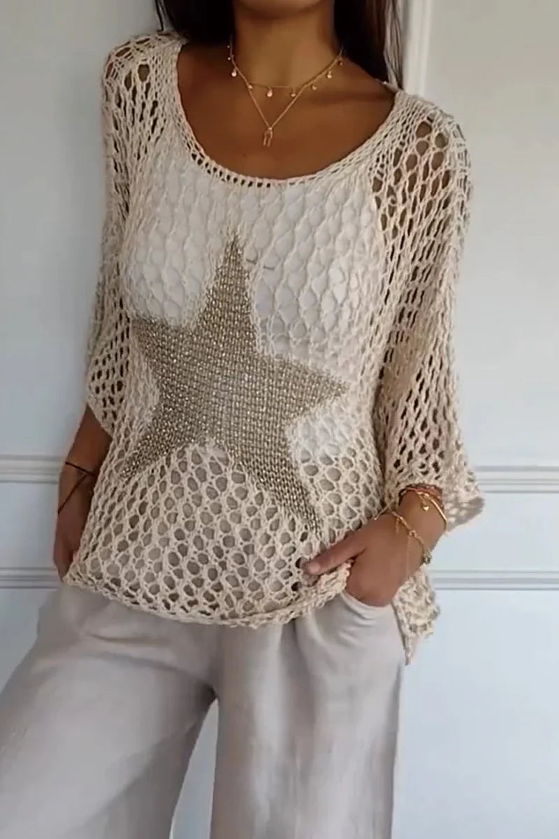 Avarin – Crochet Mesh Top with Sequin Star Detail