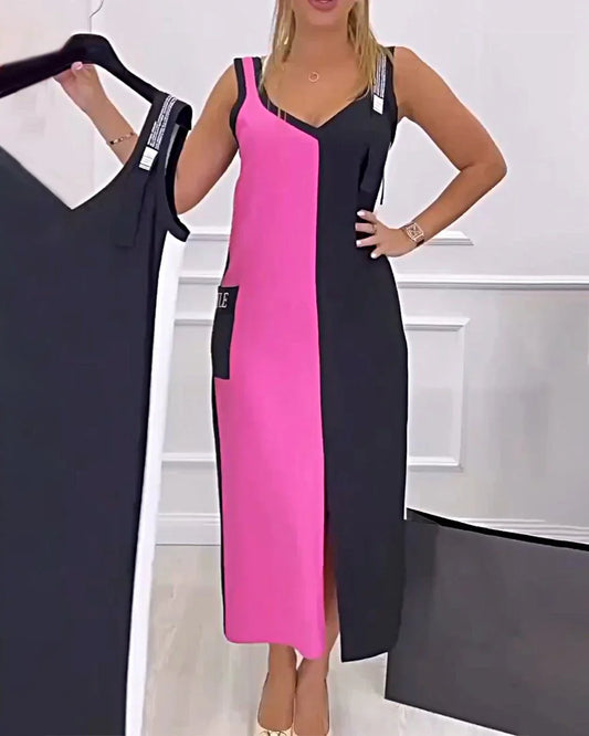 Elyssa – Elegant Color Block Midi Dress
