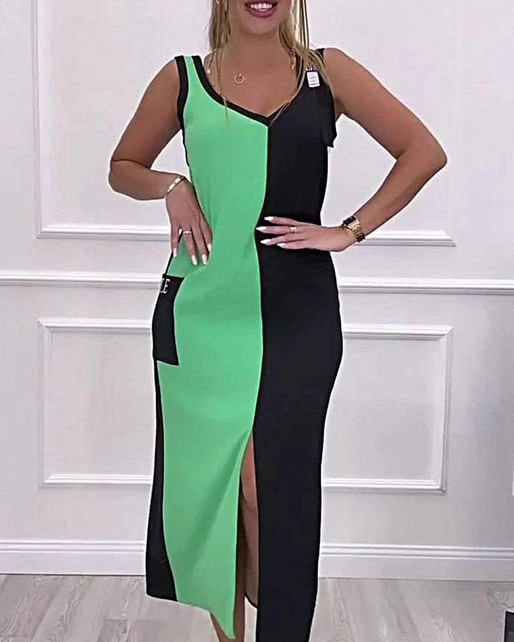 Elyssa – Elegant Color Block Midi Dress