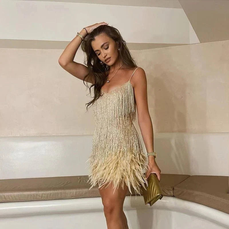 Zorythia – Shimmering Mini dress with Fringes