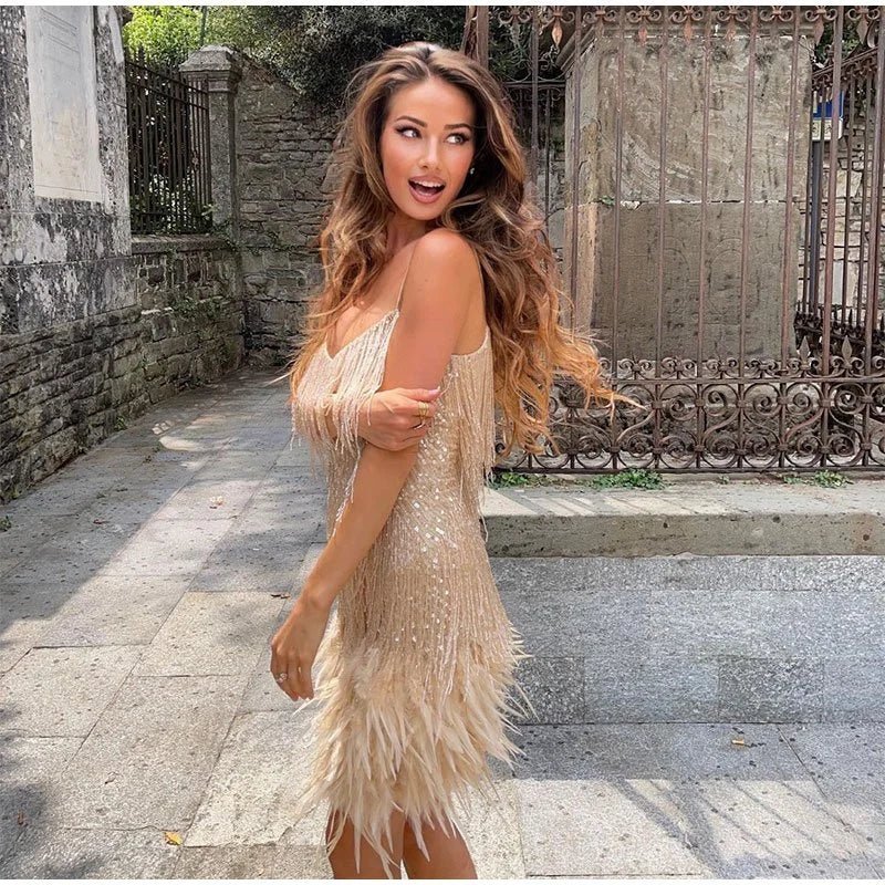 Zorythia – Shimmering Mini dress with Fringes