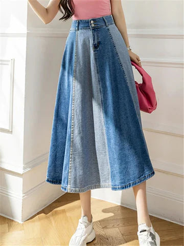 Vespria – Two-tone Cotton Denim Skirt