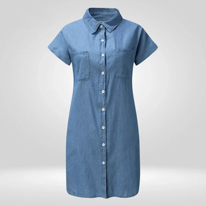 Abiella – Casual Denim Button Shirt Dress
