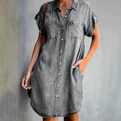 Abiella – Casual Denim Button Shirt Dress